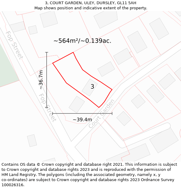 3, COURT GARDEN, ULEY, DURSLEY, GL11 5AH: Plot and title map