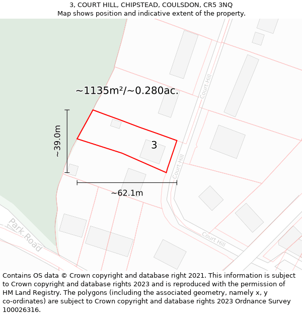 3, COURT HILL, CHIPSTEAD, COULSDON, CR5 3NQ: Plot and title map