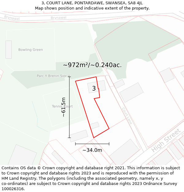 3, COURT LANE, PONTARDAWE, SWANSEA, SA8 4JL: Plot and title map