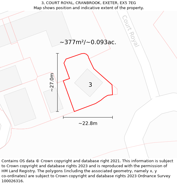 3, COURT ROYAL, CRANBROOK, EXETER, EX5 7EG: Plot and title map