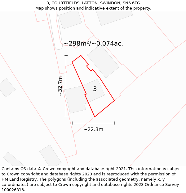 3, COURTFIELDS, LATTON, SWINDON, SN6 6EG: Plot and title map