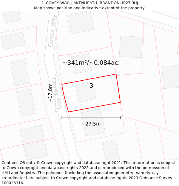 3, COVEY WAY, LAKENHEATH, BRANDON, IP27 9HJ: Plot and title map