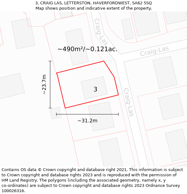 3, CRAIG LAS, LETTERSTON, HAVERFORDWEST, SA62 5SQ: Plot and title map