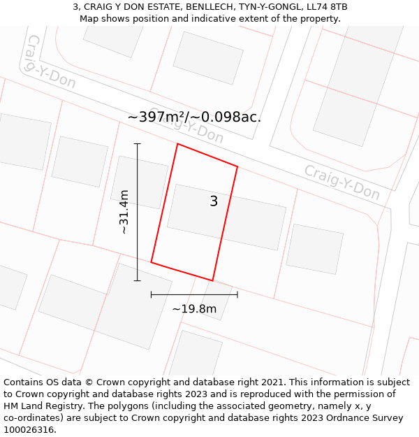 3, CRAIG Y DON ESTATE, BENLLECH, TYN-Y-GONGL, LL74 8TB: Plot and title map