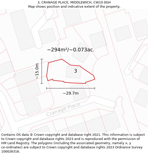 3, CRANAGE PLACE, MIDDLEWICH, CW10 0GH: Plot and title map