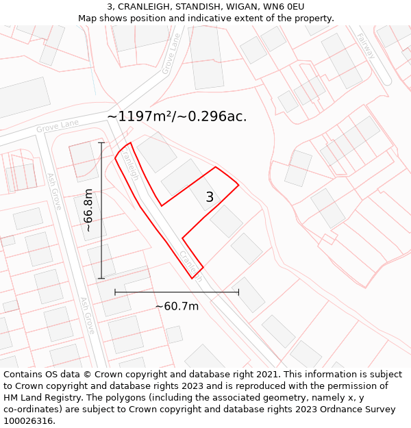 3, CRANLEIGH, STANDISH, WIGAN, WN6 0EU: Plot and title map