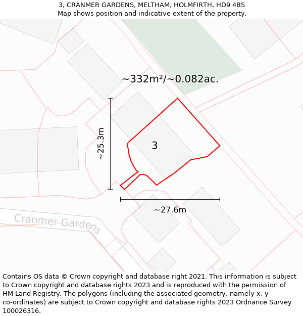 3, CRANMER GARDENS, MELTHAM, HOLMFIRTH, HD9 4BS: Plot and title map