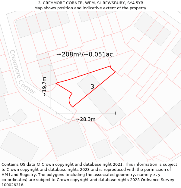 3, CREAMORE CORNER, WEM, SHREWSBURY, SY4 5YB: Plot and title map