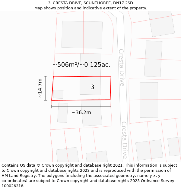 3, CRESTA DRIVE, SCUNTHORPE, DN17 2SD: Plot and title map