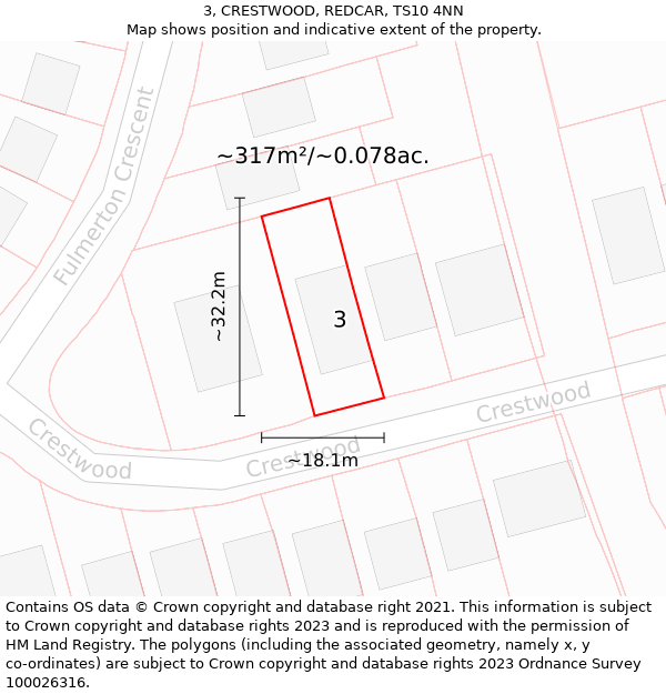 3, CRESTWOOD, REDCAR, TS10 4NN: Plot and title map