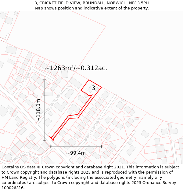 3, CRICKET FIELD VIEW, BRUNDALL, NORWICH, NR13 5PH: Plot and title map