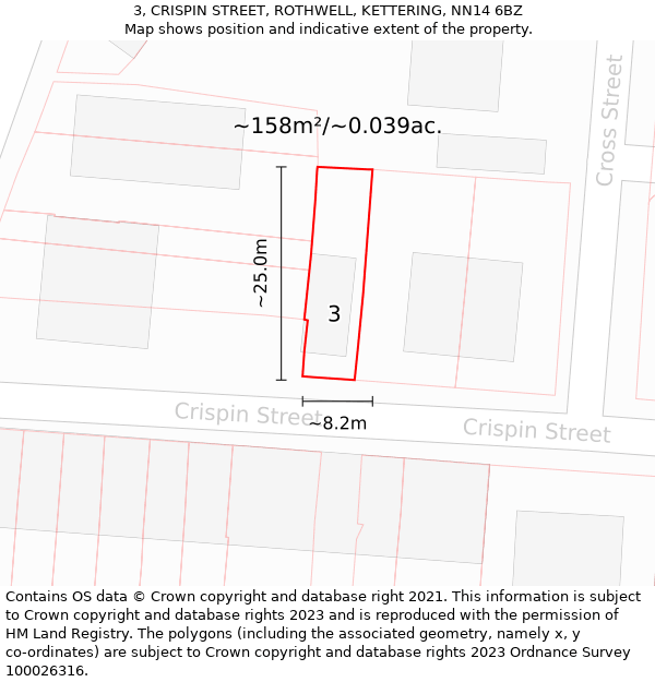 3, CRISPIN STREET, ROTHWELL, KETTERING, NN14 6BZ: Plot and title map