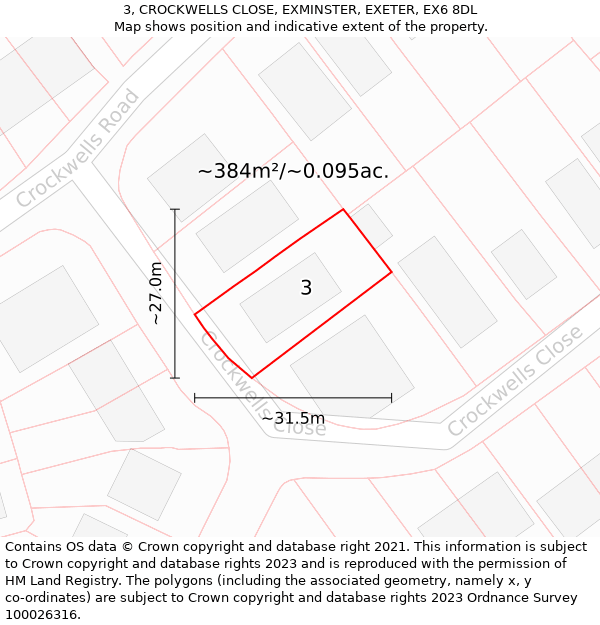 3, CROCKWELLS CLOSE, EXMINSTER, EXETER, EX6 8DL: Plot and title map