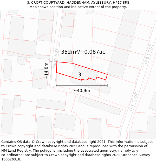 3, CROFT COURTYARD, HADDENHAM, AYLESBURY, HP17 8RS: Plot and title map