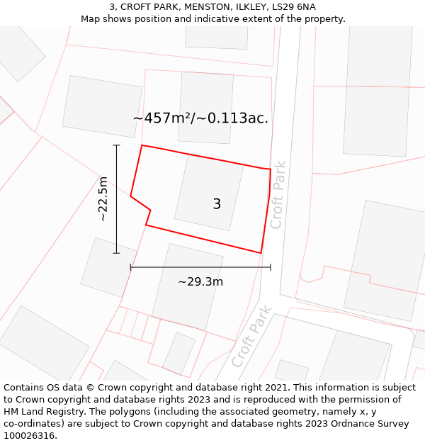 3, CROFT PARK, MENSTON, ILKLEY, LS29 6NA: Plot and title map