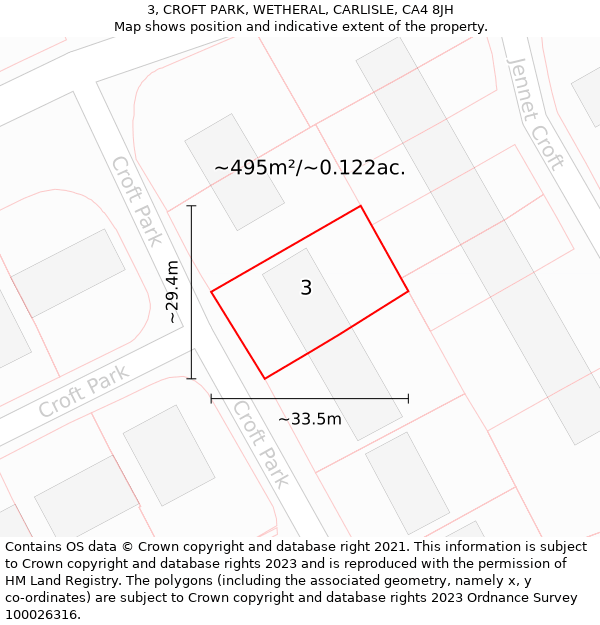 3, CROFT PARK, WETHERAL, CARLISLE, CA4 8JH: Plot and title map