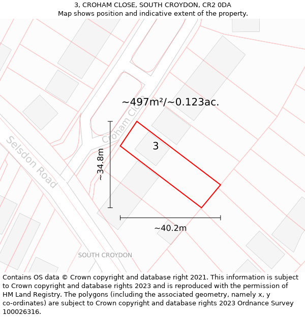 3, CROHAM CLOSE, SOUTH CROYDON, CR2 0DA: Plot and title map