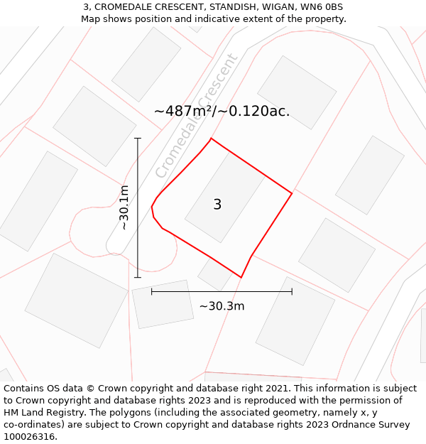 3, CROMEDALE CRESCENT, STANDISH, WIGAN, WN6 0BS: Plot and title map