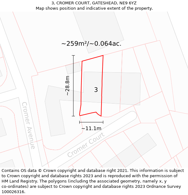 3, CROMER COURT, GATESHEAD, NE9 6YZ: Plot and title map