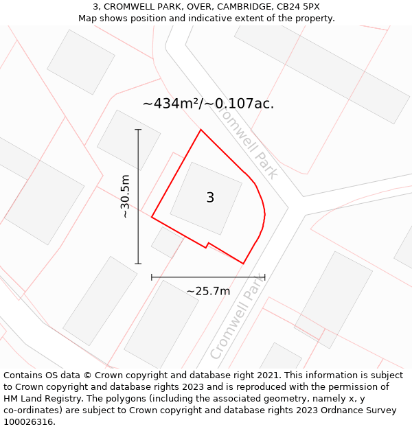 3, CROMWELL PARK, OVER, CAMBRIDGE, CB24 5PX: Plot and title map