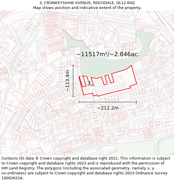 3, CRONKEYSHAW AVENUE, ROCHDALE, OL12 6SQ: Plot and title map