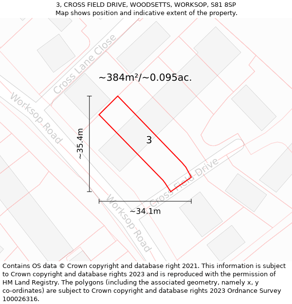 3, CROSS FIELD DRIVE, WOODSETTS, WORKSOP, S81 8SP: Plot and title map