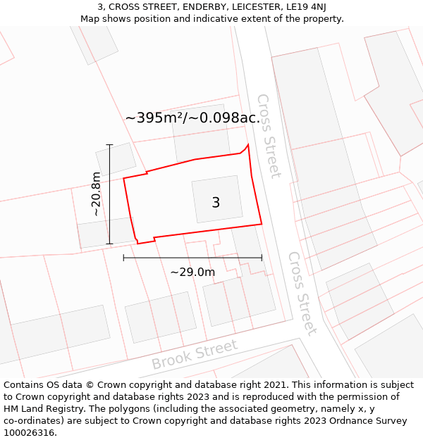 3, CROSS STREET, ENDERBY, LEICESTER, LE19 4NJ: Plot and title map