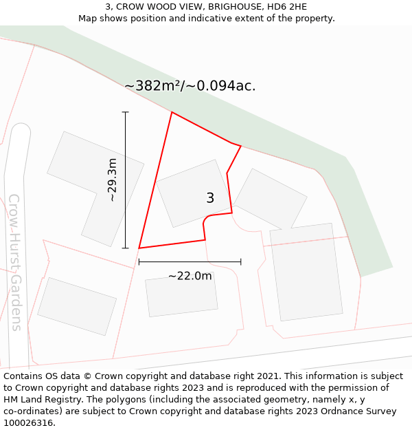 3, CROW WOOD VIEW, BRIGHOUSE, HD6 2HE: Plot and title map