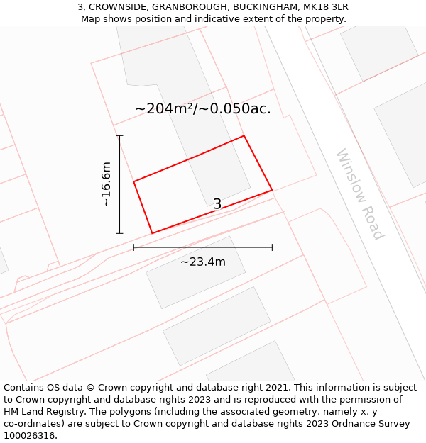 3, CROWNSIDE, GRANBOROUGH, BUCKINGHAM, MK18 3LR: Plot and title map