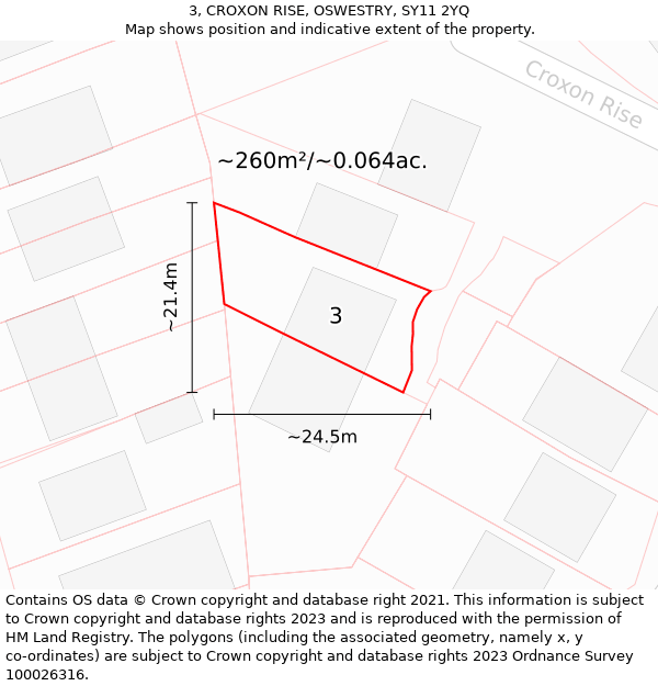 3, CROXON RISE, OSWESTRY, SY11 2YQ: Plot and title map