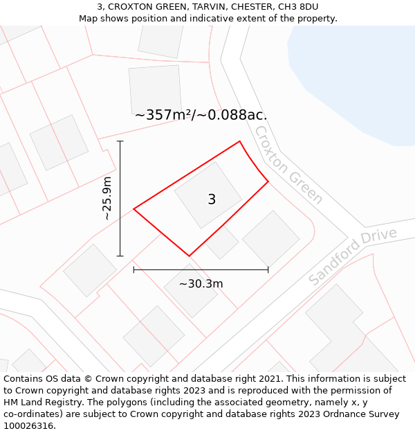 3, CROXTON GREEN, TARVIN, CHESTER, CH3 8DU: Plot and title map