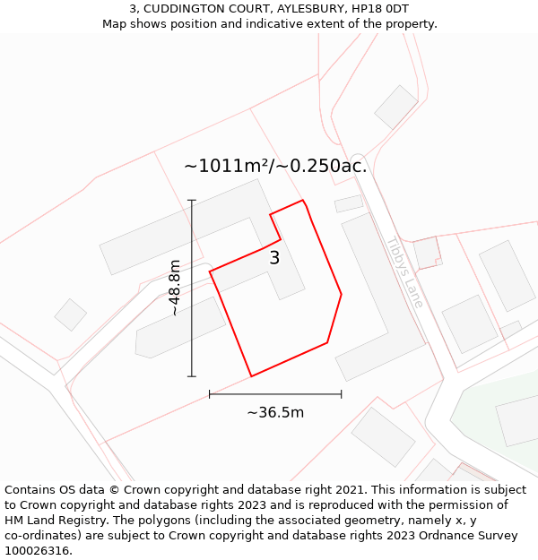 3, CUDDINGTON COURT, AYLESBURY, HP18 0DT: Plot and title map