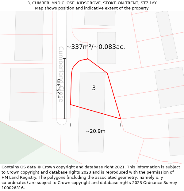 3, CUMBERLAND CLOSE, KIDSGROVE, STOKE-ON-TRENT, ST7 1AY: Plot and title map