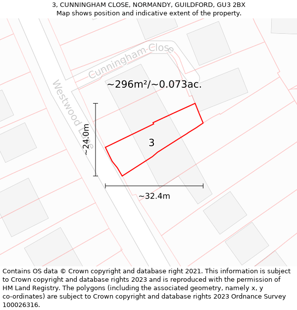 3, CUNNINGHAM CLOSE, NORMANDY, GUILDFORD, GU3 2BX: Plot and title map