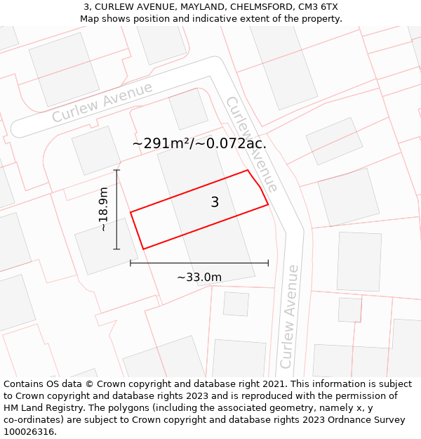 3, CURLEW AVENUE, MAYLAND, CHELMSFORD, CM3 6TX: Plot and title map