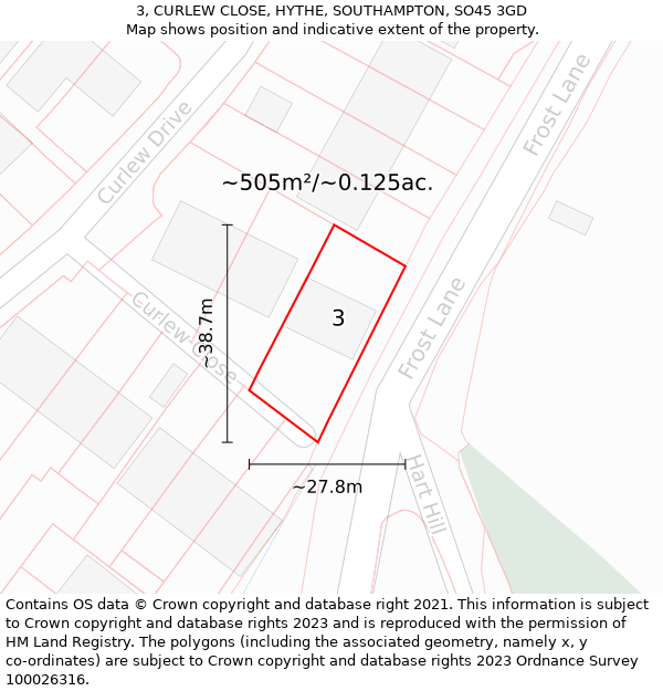 3, CURLEW CLOSE, HYTHE, SOUTHAMPTON, SO45 3GD: Plot and title map