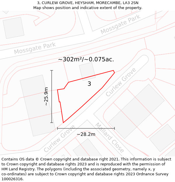 3, CURLEW GROVE, HEYSHAM, MORECAMBE, LA3 2SN: Plot and title map