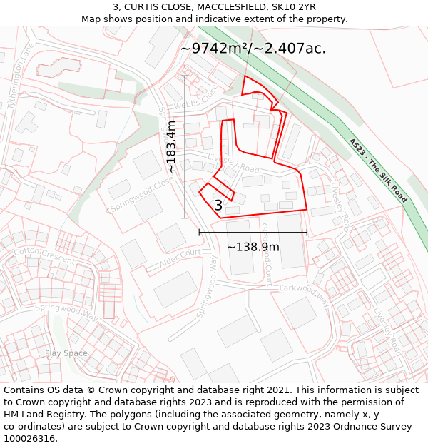 3, CURTIS CLOSE, MACCLESFIELD, SK10 2YR: Plot and title map