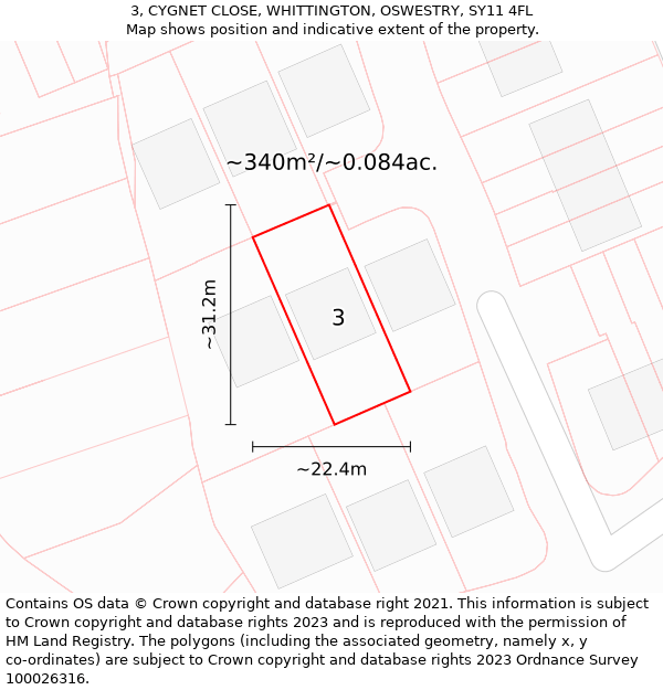 3, CYGNET CLOSE, WHITTINGTON, OSWESTRY, SY11 4FL: Plot and title map