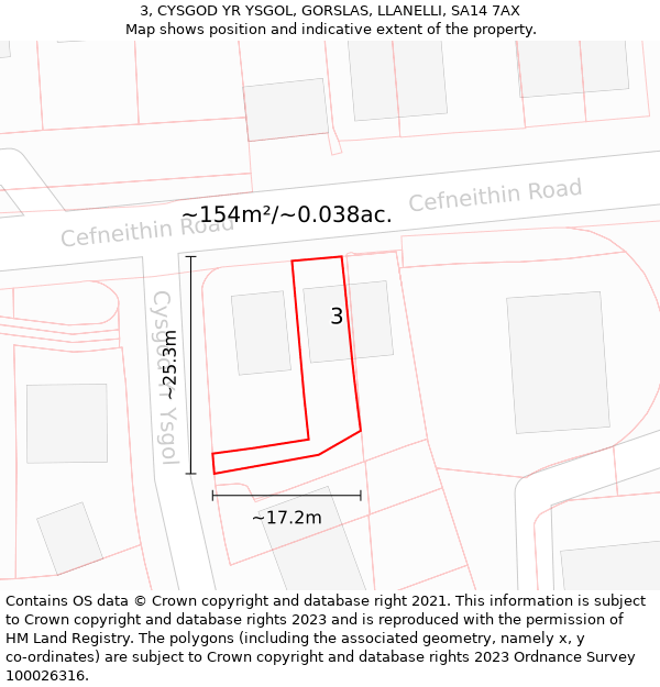 3, CYSGOD YR YSGOL, GORSLAS, LLANELLI, SA14 7AX: Plot and title map