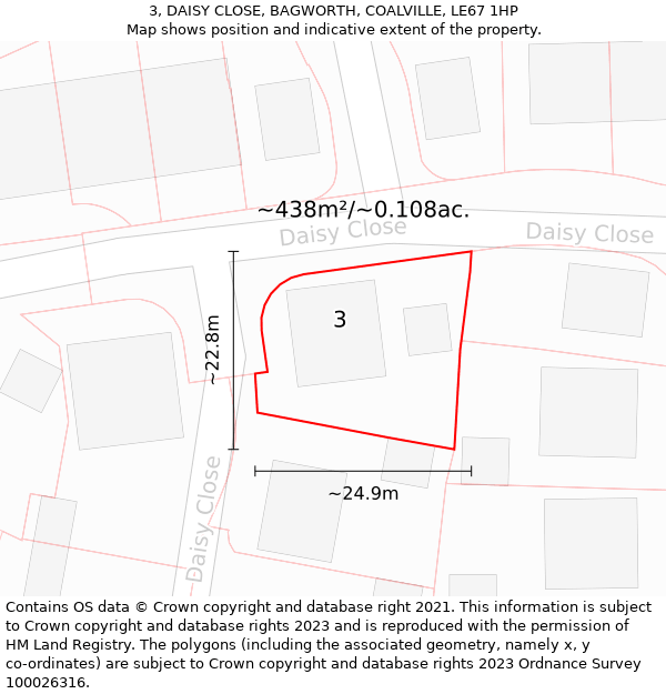 3, DAISY CLOSE, BAGWORTH, COALVILLE, LE67 1HP: Plot and title map