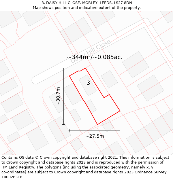 3, DAISY HILL CLOSE, MORLEY, LEEDS, LS27 8DN: Plot and title map