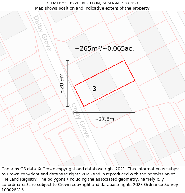 3, DALBY GROVE, MURTON, SEAHAM, SR7 9GX: Plot and title map