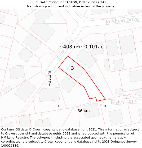 3, DALE CLOSE, BREASTON, DERBY, DE72 3AZ: Plot and title map