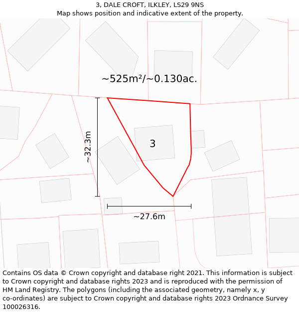 3, DALE CROFT, ILKLEY, LS29 9NS: Plot and title map