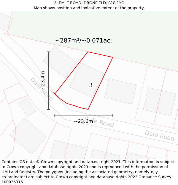 3, DALE ROAD, DRONFIELD, S18 1YG: Plot and title map