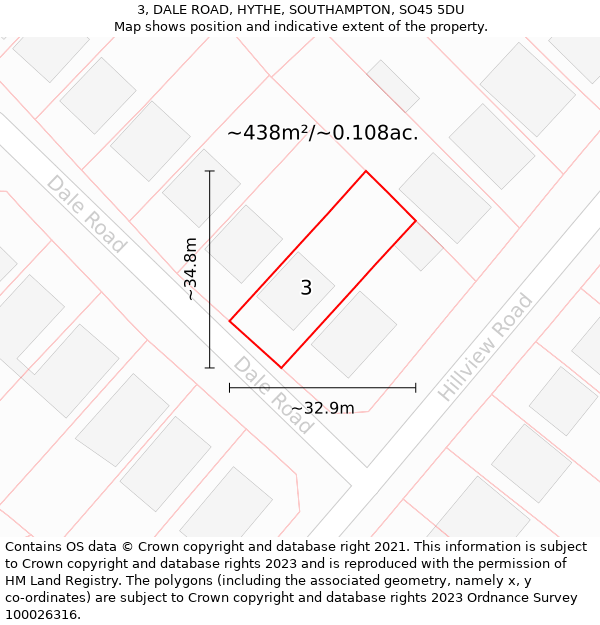 3, DALE ROAD, HYTHE, SOUTHAMPTON, SO45 5DU: Plot and title map