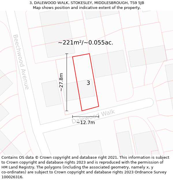 3, DALEWOOD WALK, STOKESLEY, MIDDLESBROUGH, TS9 5JB: Plot and title map