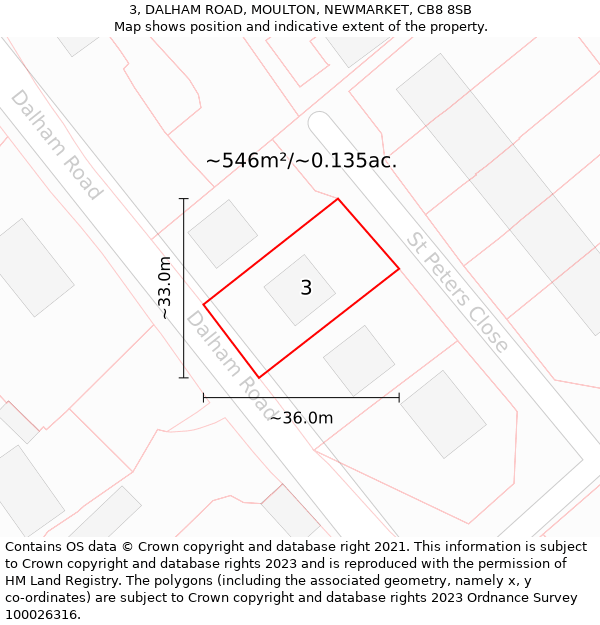 3, DALHAM ROAD, MOULTON, NEWMARKET, CB8 8SB: Plot and title map