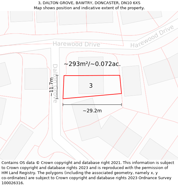 3, DALTON GROVE, BAWTRY, DONCASTER, DN10 6XS: Plot and title map